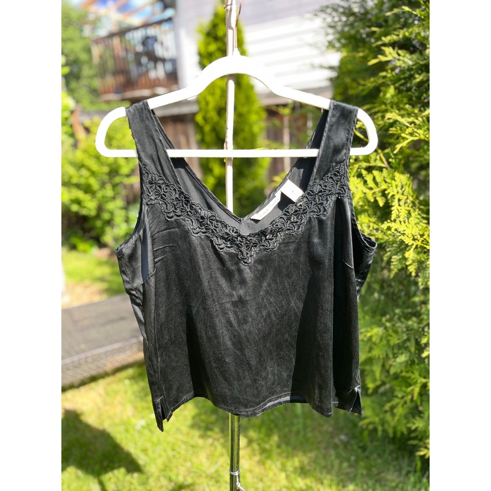 French Laundry Black Silk Blend Lace Trim V-Neck Camisole Tank Top Womens Size M